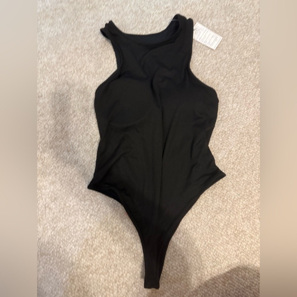 Klassy Network Brami Black Ribbed Bodysuit with removable bra pads